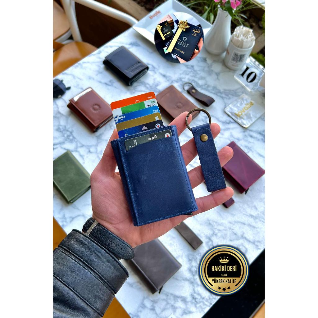 Unisex Black Genuine Leather Mechanism Wallet - (Special To The Name) - (Genuine Leather Keychain Gift)