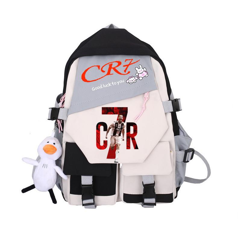 Animation CR7 Print Color Blocking Backpack Simple Niche School Bag for Male and Female Students Long Distance Travel Bag