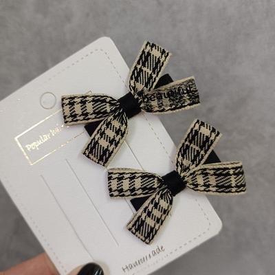 Autumn/Winter Korean Style Plaid Bow Clips: Chic Black & Khaki Side and Bangs Accessories