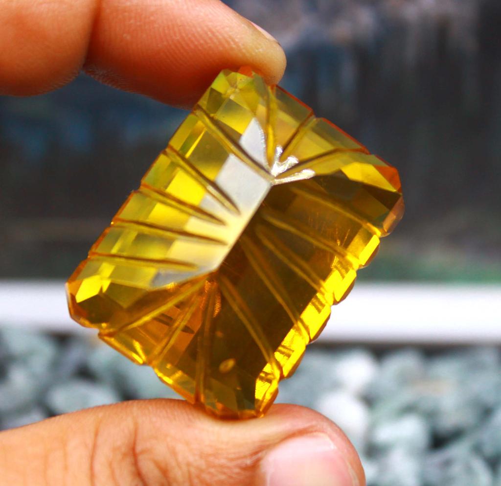 Excellent Offer 130.15 Carat Beautiful Hand Craft Emerald Shape Yellow Citrine Certified Gemstone SN643