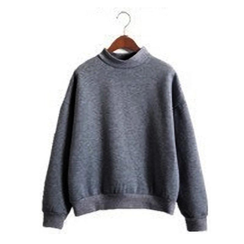 Solid Color Small High Neck Loose Casual Plus Velvet Long Sleeved Top