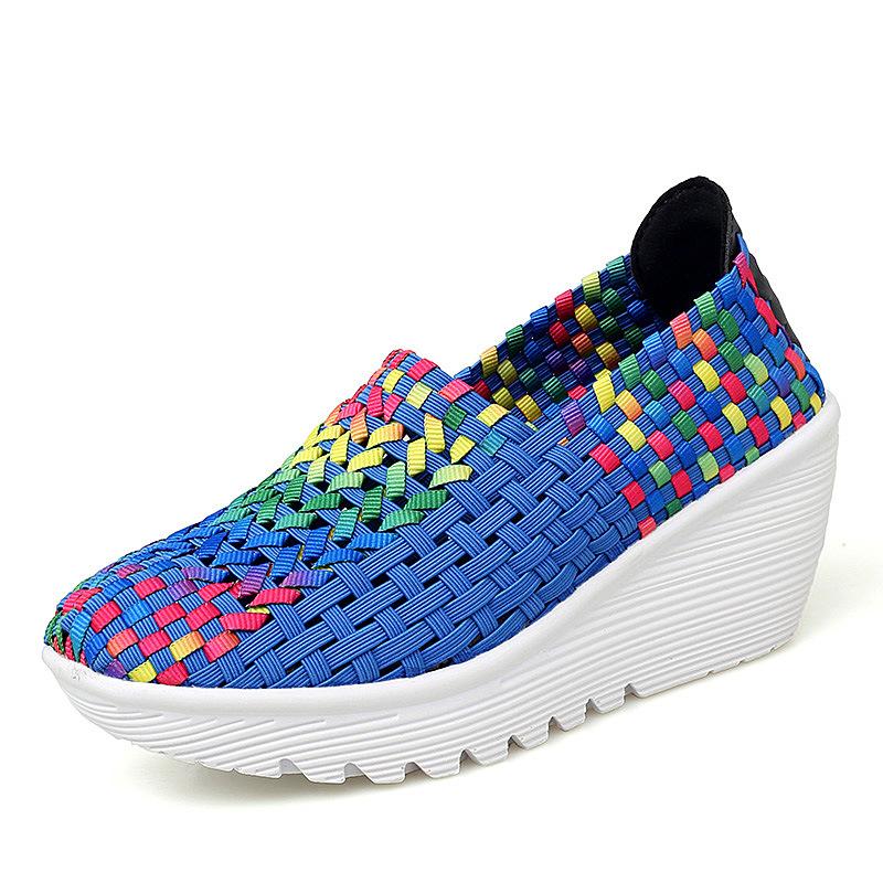 2025 Spring Women's Weaving Sports Slope Heel Shoes Women's Casual Breathable Thick Bottom Sports Walking Shoes Zapatos De Mujer