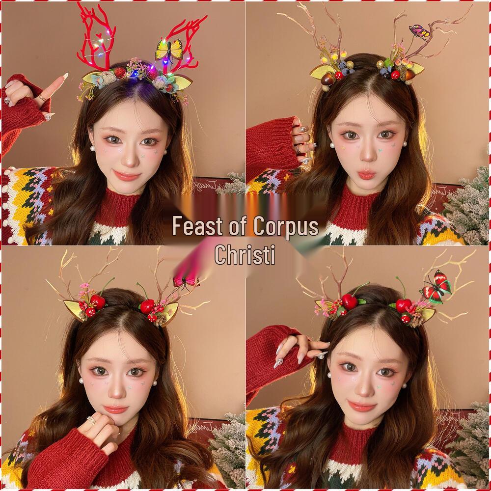 Cute Reindeer Antlers Christmas Headband - Festive Forest Style