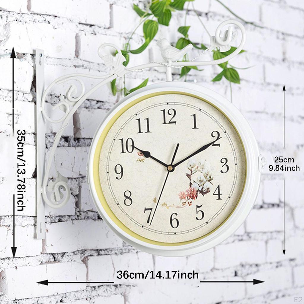 Double Side Wall Clock Dial Diameter 10 Inch Silent Decor Station Round for Patio Balcony
