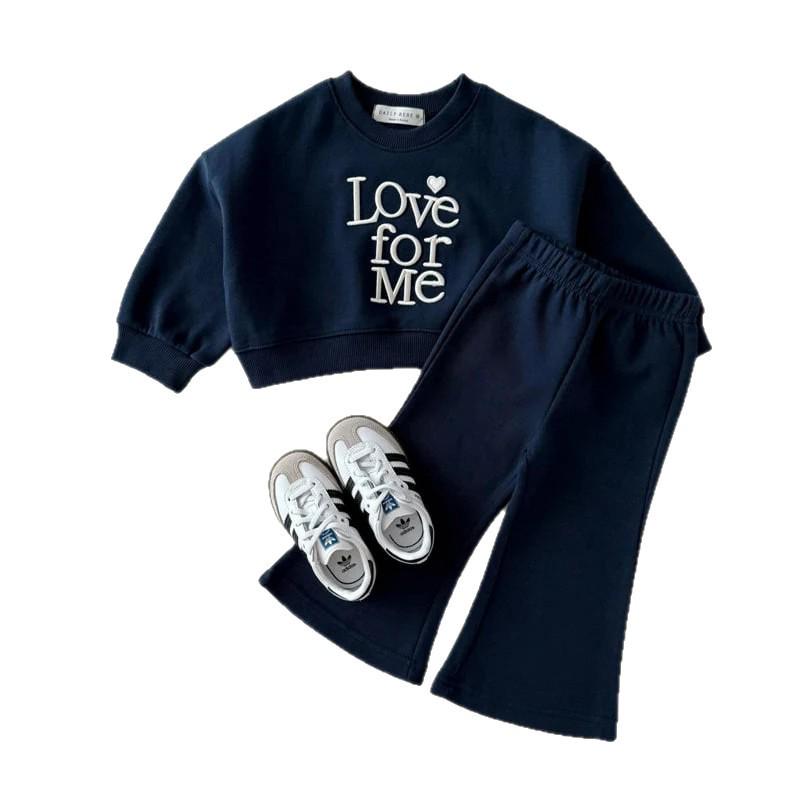 Autumn Girls' Bell Bottom Pants & Hoodie Set - Long Sleeve Embroidered Two-Piece for Baby & Little Girls