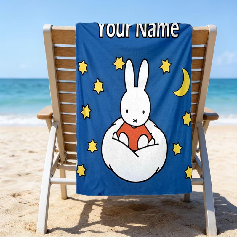 1pc Miffy3 Beach Towel with Custom Name, Beach/Swimming/Bath/Picnic/Camping Towel, Suitable for Seaside Beaches