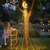 Garden Fence Star Decorations Solar Christmas Tree Waterfall Light, 11.5FT 346 LED Powered String Light Safe Touch Set with Moon Topper