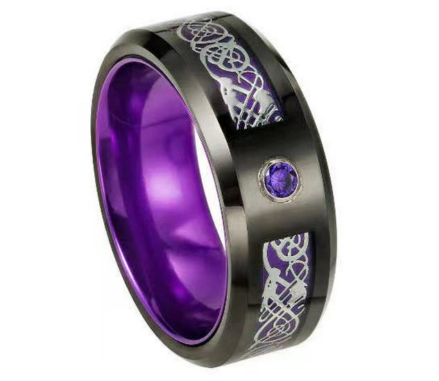 Men's Two-Tone Dragon Pattern Tungsten and Titanium Ring