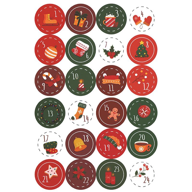 24Pcs/sheet Christmas Advent Calendar Number Sticker DIY Cookie Candy Packaging Sticker Gift Bag Wrapping Seal Dot Label