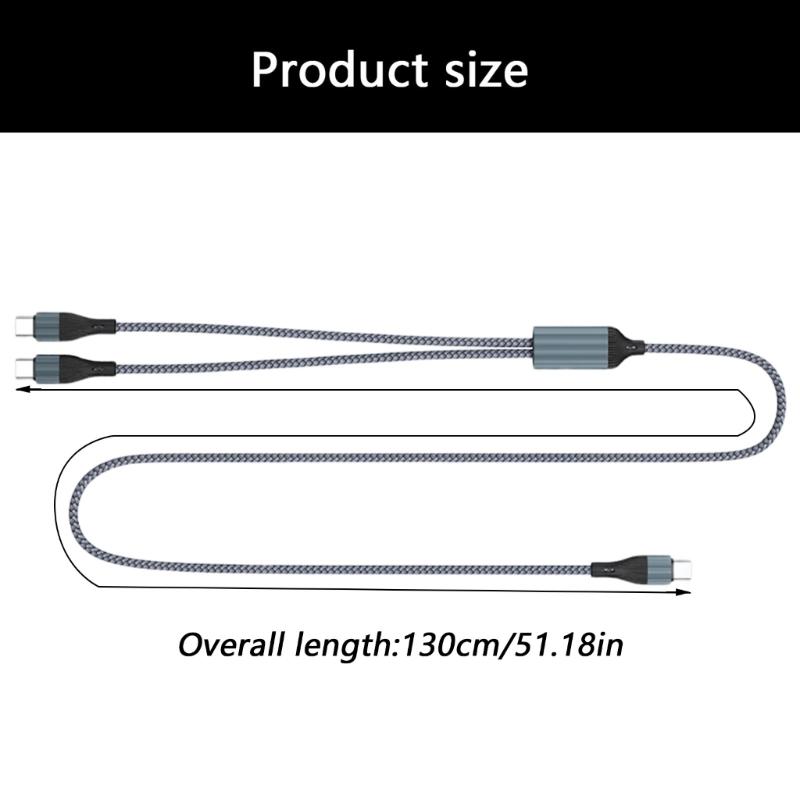 100W Type C Cable Nylon Braid Cord 1 To 2 Splitter Cord Simultaneous Charging Line For 2 Devices Flexible