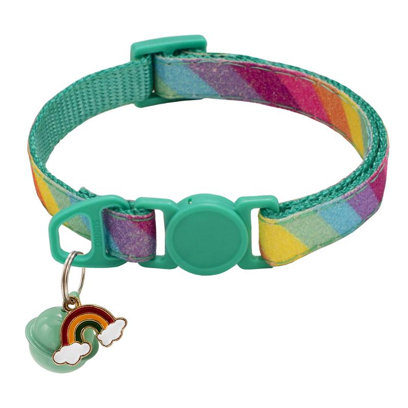 Rainbow Cat Collar Breakaway Buckle Cute Cartoon Pet Necklace Cats Soft Polyester Cloud Charm Anti-Suffocation Safety Design