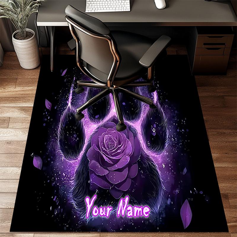 1PC Custom Name Purple Rose Paw Print Theme Floor Mat Ideal for Living Room, Game Rooms, Office, Bedroom Floor Mat Design
