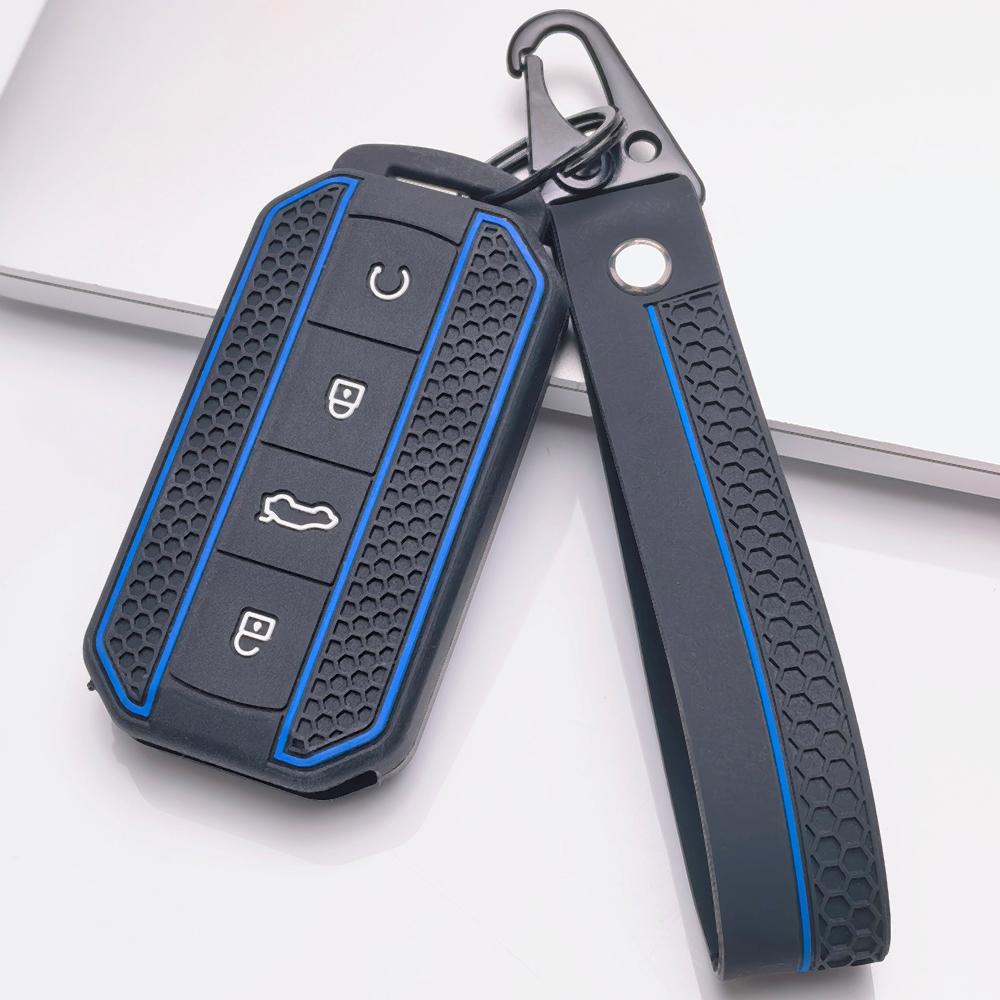 Key Fob Cover for Chery Tiggo with Keychain Anti-Scratch Guard Shockproof Protection Soft Grip Texture Responsive Button Touch Dust Resistant Cover