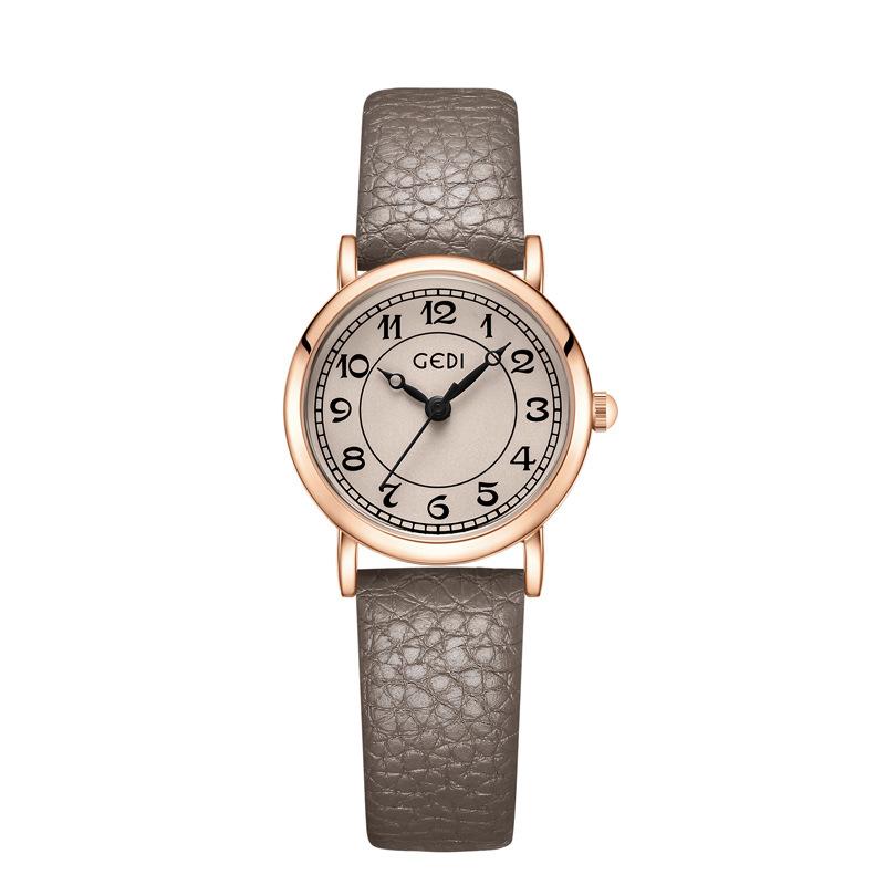 Retro Niche Student Watch, Simple Temperament, High-End Lychee Pattern Belt Watch, Women S Waterproof Quartz Watch