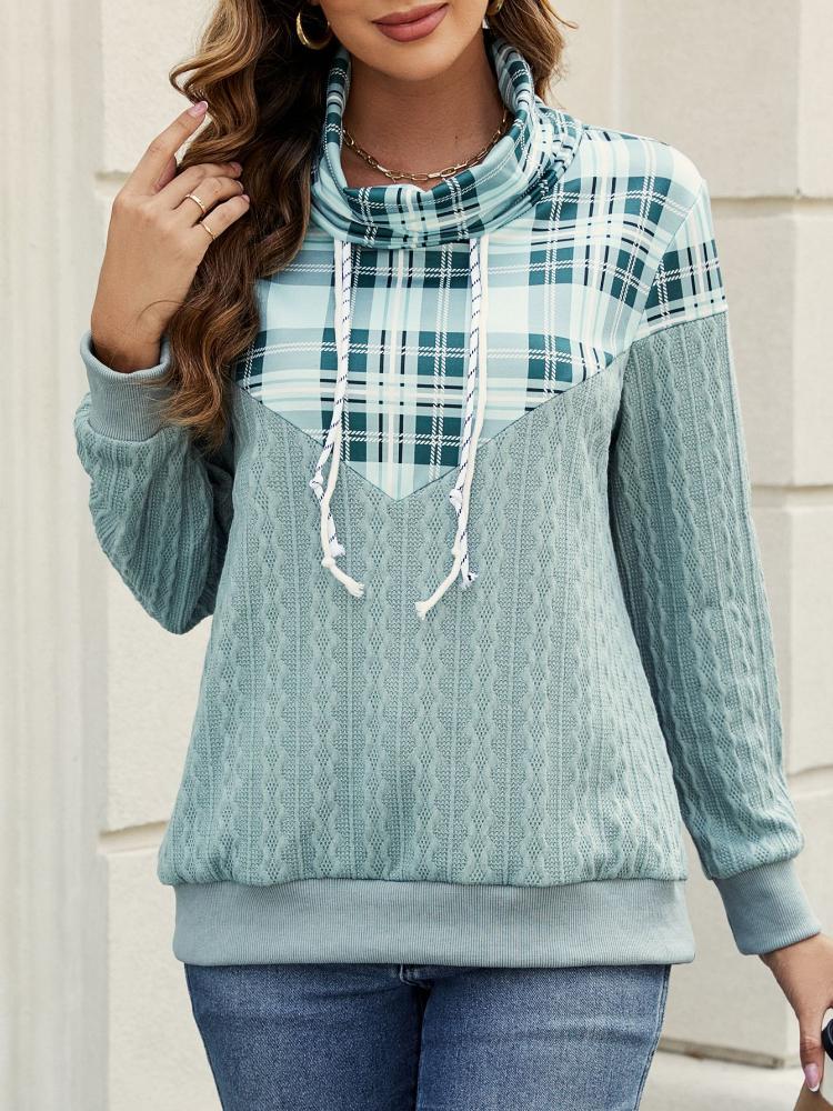 Autumn New Women's Top Printed Long Sleeved Patchwork Round Neck Hooded Pocket Sweatshirt for Women