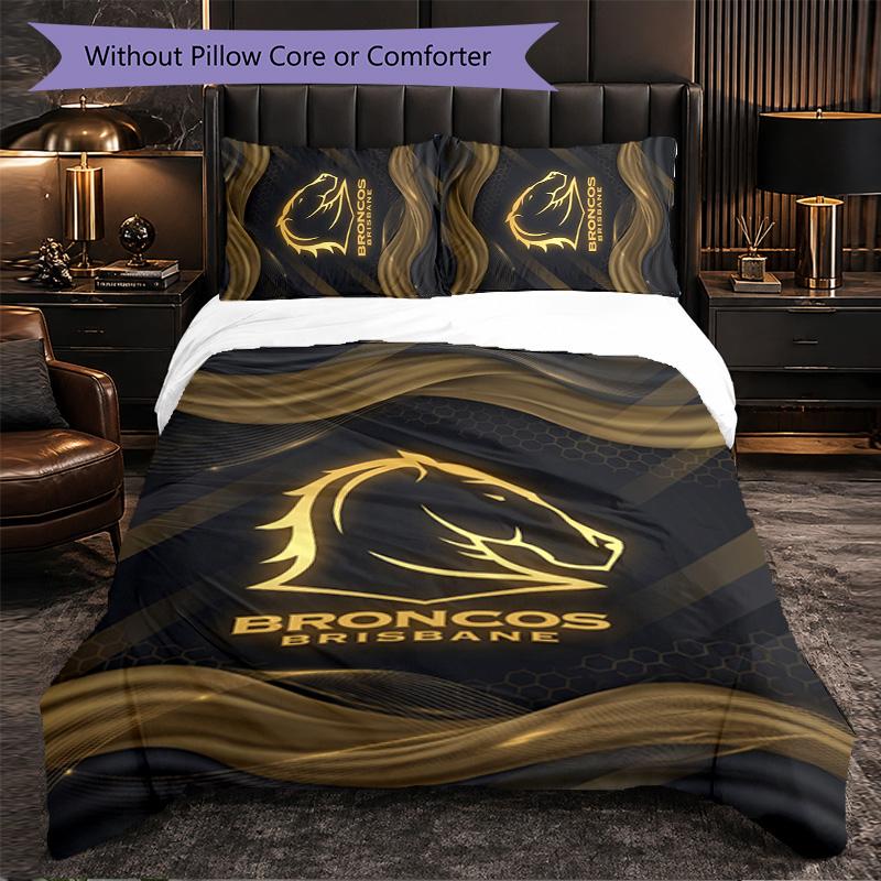 Set Biancheria da Letto in Microfibra con Fantasia Brisbane Broncos 3 Pezzi Decorazione Copripiumino per Camera da Letto Uso Domestico