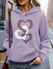 Women's Heart Print Hooded Sweatshirt with Pockets - Comfortable Long Sleeve Casual Wear