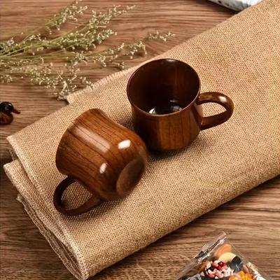 Natural Solid Wood Vintage Mug, Comfortable Grip, Thick and Durable, High-quality Wooden Cup for Home, Office, Coffee, and Tea.