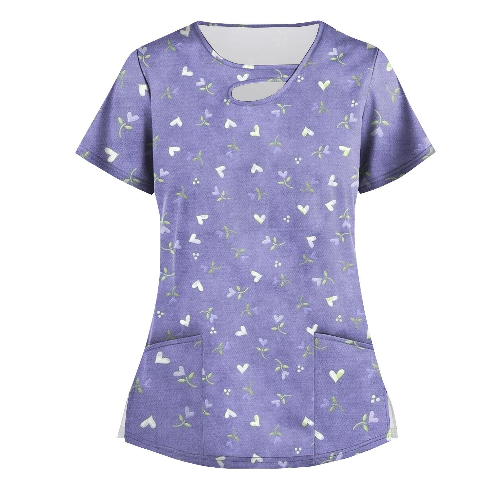 

Женские топы с эластичным модным принтом и карманной футболкой с коротким рукавом XXL фиолетовый