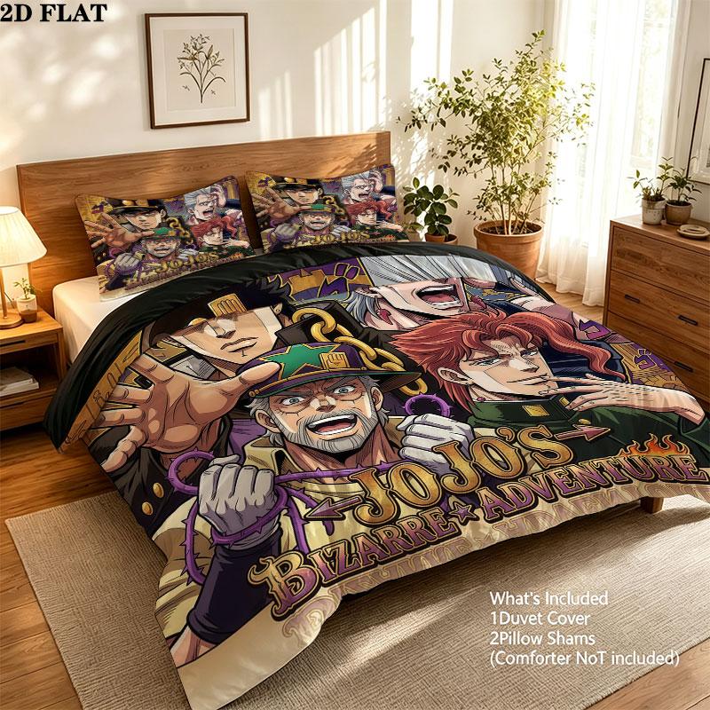 Jojo's Bizarre Adventure Wzór Pościel Zestaw Kołdra Poszewka na Kołdrę Poszewka na Poduszkę Domowy Prezent Urodzinowy(1 * poszwa na kołdrę + 2 * poszewki na poduszki, bez rdzenia)