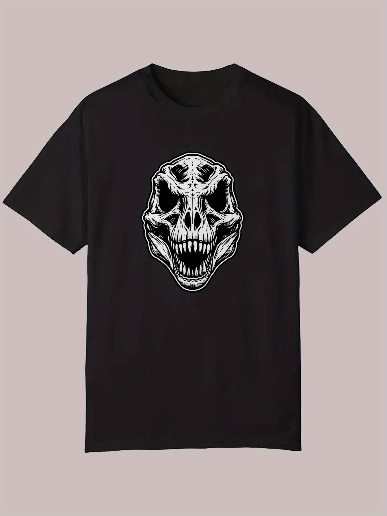 

Black Dinosaur Skull Graphic T-shirt - 100% Polyester Casual Round Neck Summer Tee S