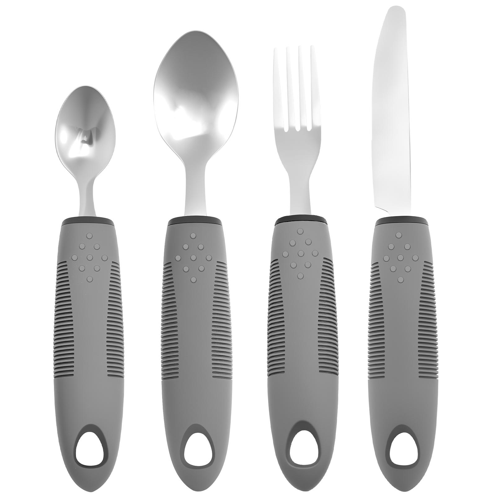 

4Pcs Adaptive Utensils Stainless Steel Built Up Utensils for Adults Complete Weighted Utensils Set Nonslip Easy Grip Silverware