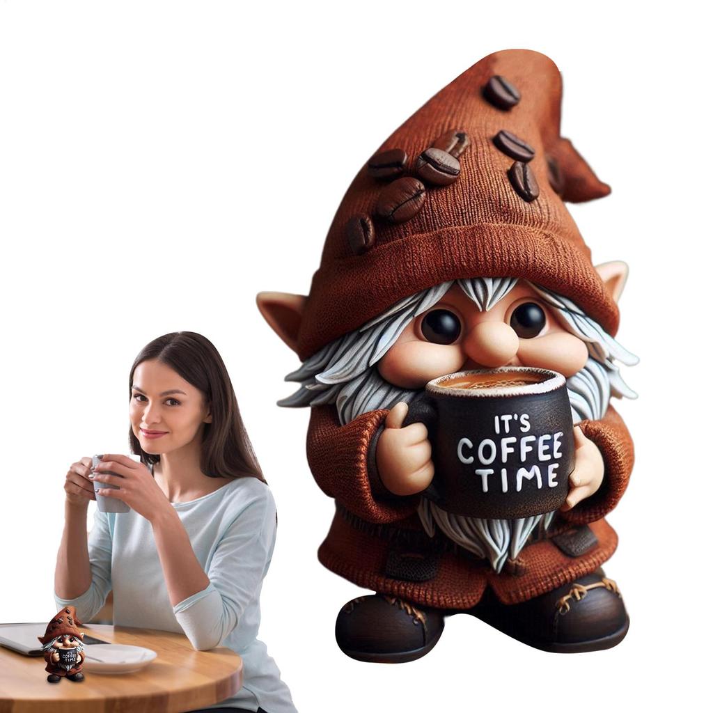 Handmade Coffee Dwarf Statue Coffee Gnomes Figurines Dwarf Kitchen Tray Table Ornament for Indoor Kitchen Living Room