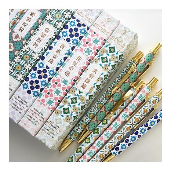 IWI Gel Ink Ballpoint Pen, 0.5mm, Retro Old Taiwan Tile "Blooming Love" 3H921-TILES BL