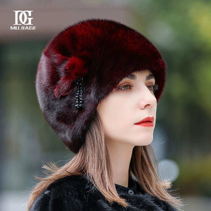 

Норкова шапка жіноча зимова нова мода норкове волосся цільна норка модна північно-східна норкова шапка зимова тепла хутряна шапка M（56-58cm） бордовий