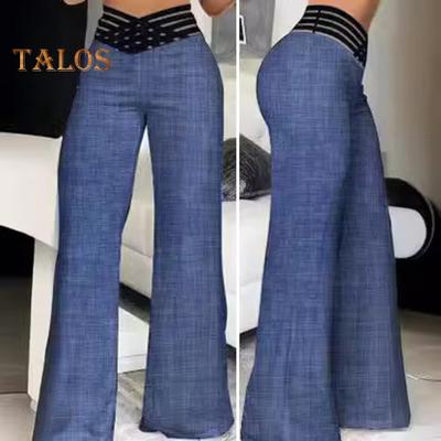 Damenhose mit weitem Bein, hohe Taille, ausgehöhlter, überkreuzter Bund, leicht ausgestellte Hose, einfarbig, lässige lange Hose, Streetwear