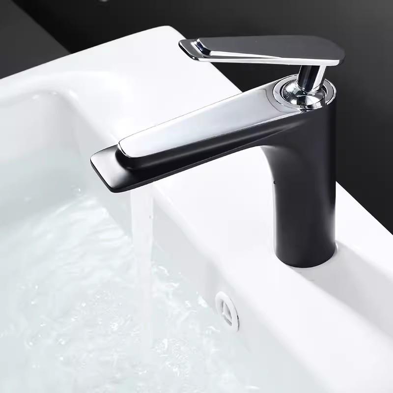 Tuqiu Gold Bathroom Faucet Black Basin Faucets White Gold Sink Mixer Tap Hot & Cold Deck Mounted Grey Lavatory Crane Water Tap
