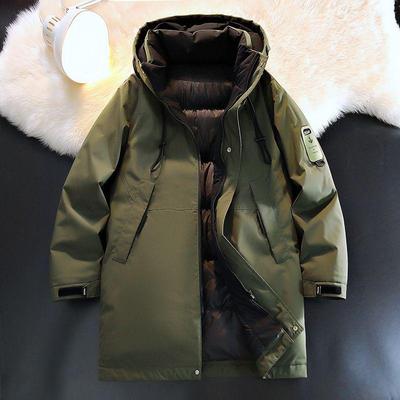 Men's Trendy Military-Style Mid-Length Winter Coat - Thick, Warm, and Loose-Fitting with Down Cotton Padding