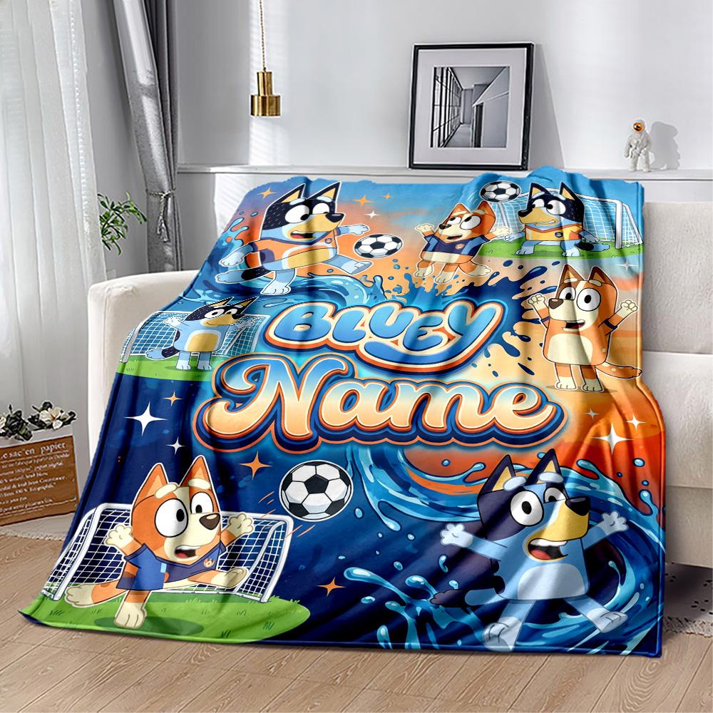 Soccer Fun Bluey Customize Text Blanket Throw Personalized Blanket Soft & Cozy Versatile for Bed Office Chair Couch Seaside Four Seasons Universal
