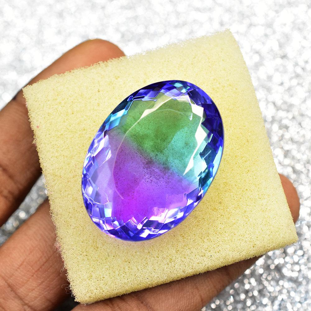 Bi-Color Sapphire Lab Created Oval 34x24 mm Certified Beautiful Loose Gemstone