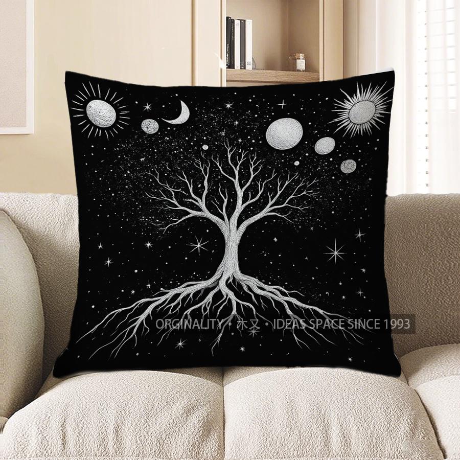 Home Decor Cosmic Tree And Celestial Bodies Pillow Cover Pattern Cushion Cover Suitable For Sofa Bedroom Car Pillow Cover