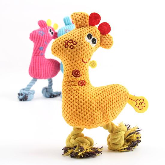 3 Pcs Squeaky Plush Dog Toy Stuffed Little Deer Shape Dog Chew Toys with Rope Ball Knot for Puppy Teething Training Boredom Relief