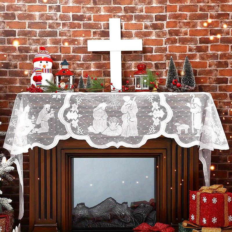 1PC Nativity Scene Mantle Cover Party Supplies Lace Pattern Christmas Fireplace Scarf Dinner White Holiday 50.8*228cm