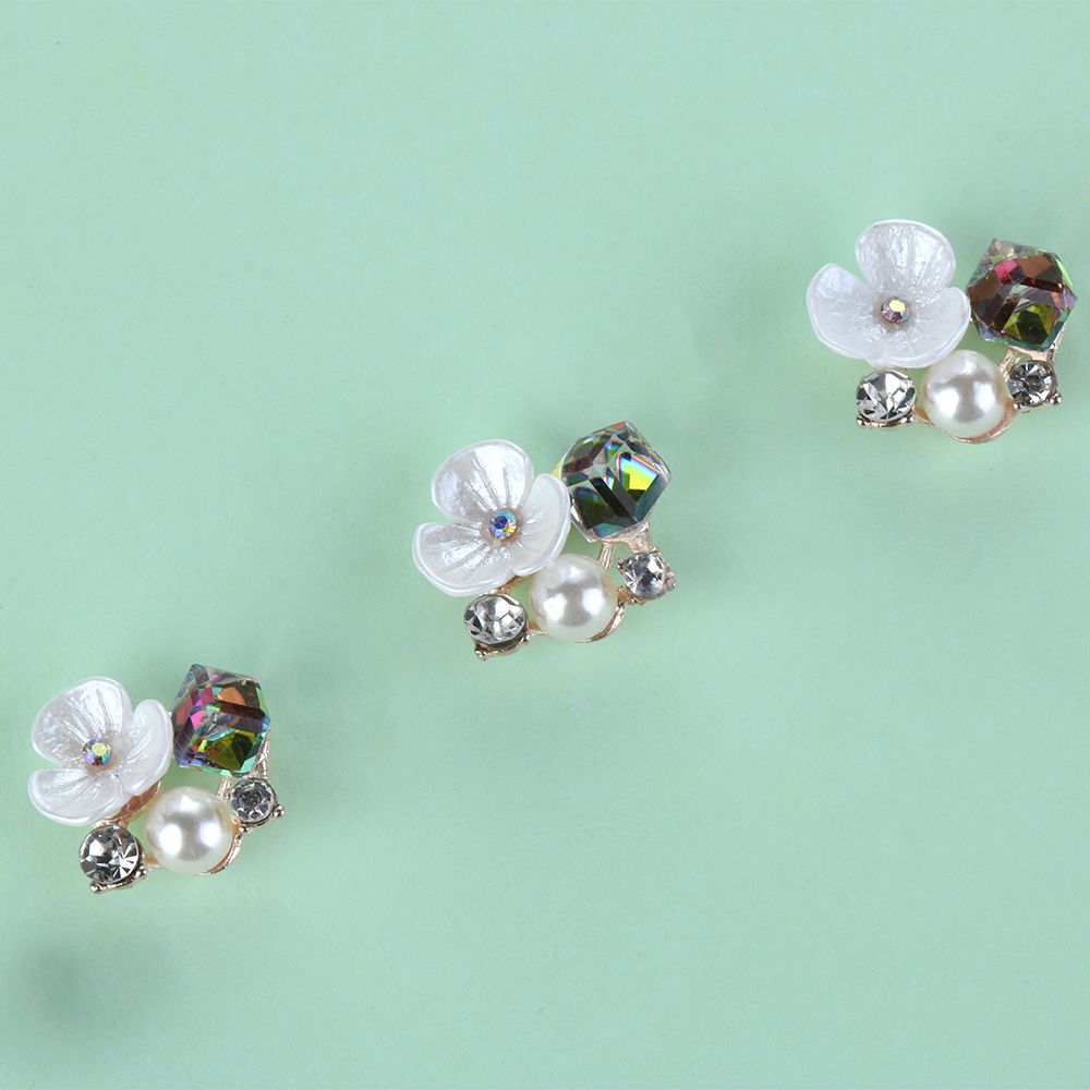 Clothing Decoration Hairpin Accessories Flatback Pearl Buttons Apparel Sewing Rhinestone Button Flower Buckle For 10PCS