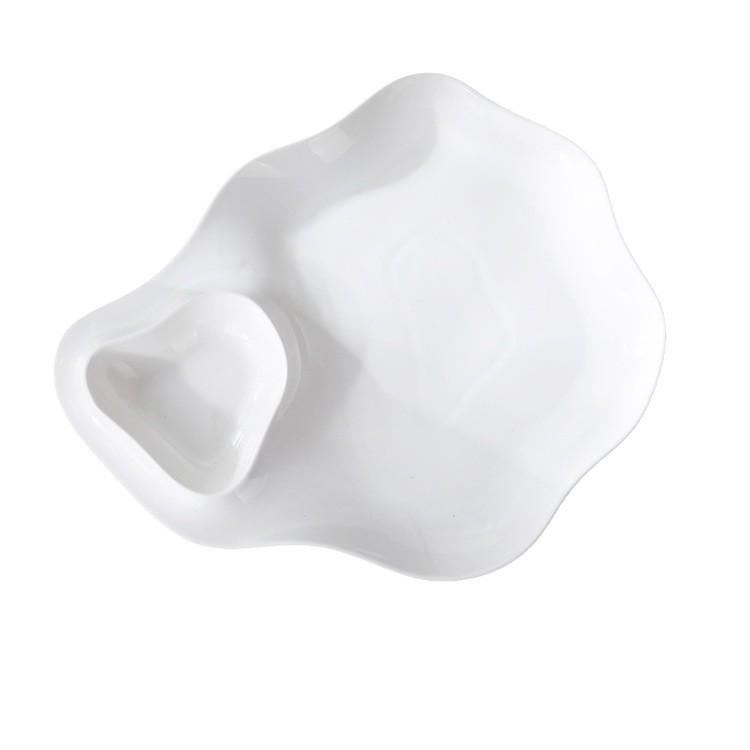Japanese Style White Ceramic Dumpling & Sauce Plate