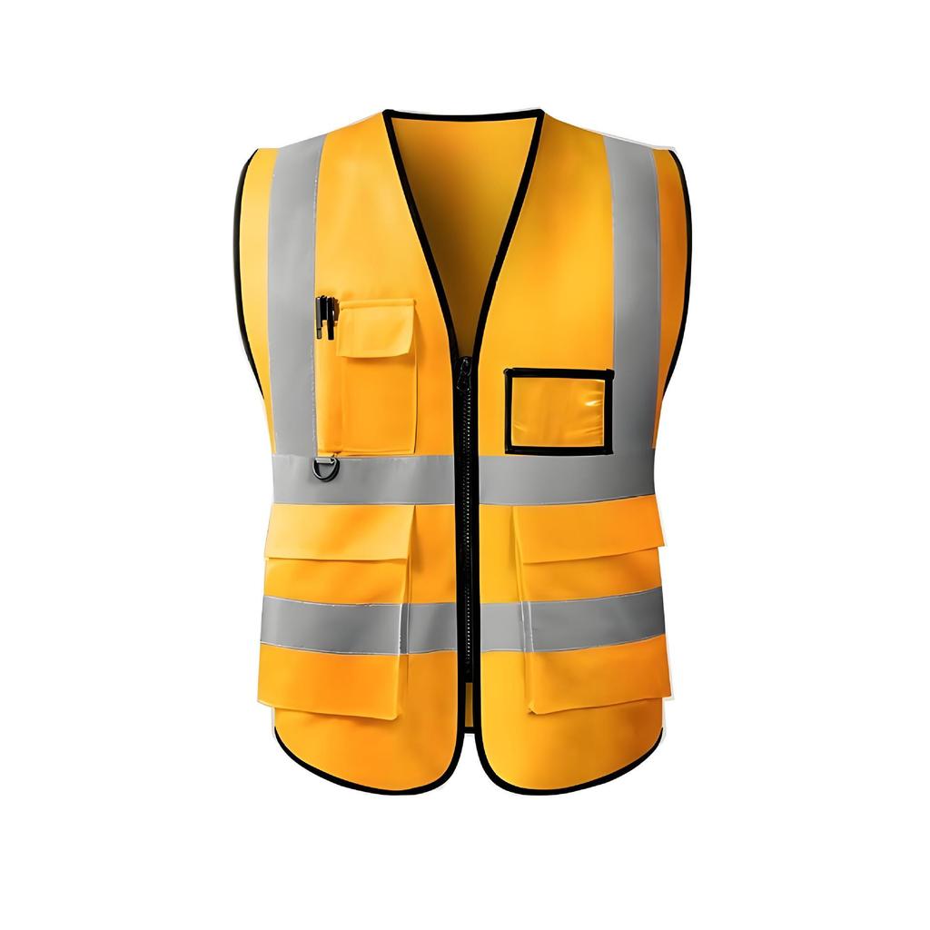Multi-Pocket Reflective Safety Vest for Construction, Sanitation, and Traffic Workwear - Customizable.