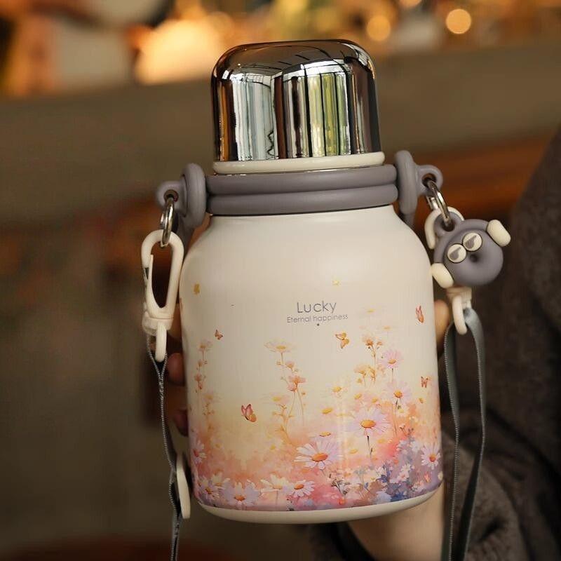 German Insulated Water Bottle, Large Capacity Thermos Cup, Stylish and High-End Design for Girls, Stainless Steel Tea Brewing Cup for Students