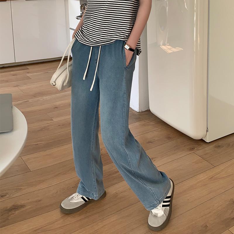 Women s 2026 Summer Tencel Denim Wide-Leg High-Waisted Drawstring Pants Small