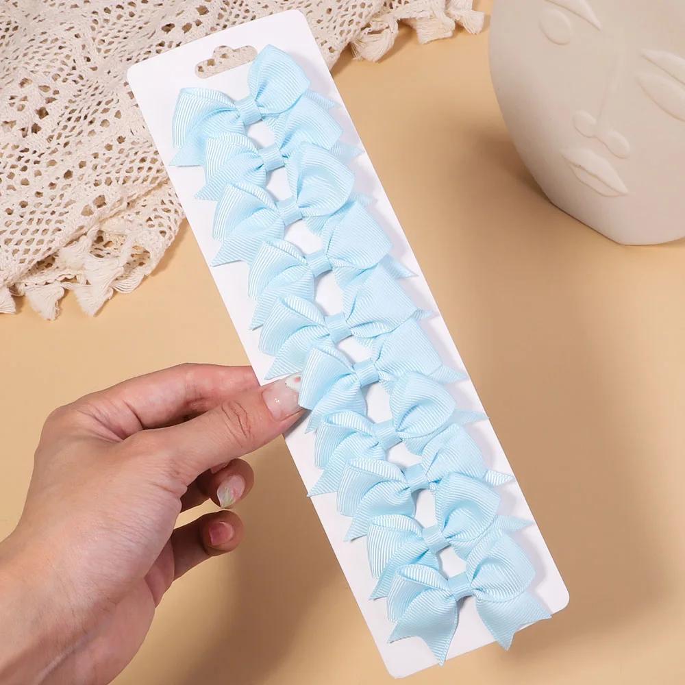 10Pcs/Set Solid Color Grosgrain Ribbon Hairpins for Kids Bows Hair Clips Boutique Handmade Headwear Girls Baby Hair Accessories