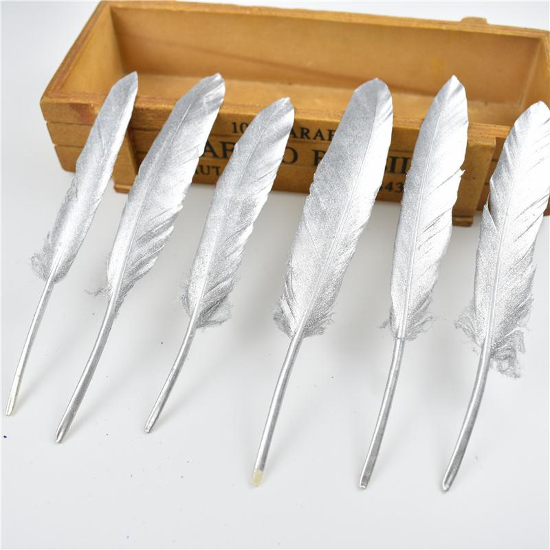 10Pcs/Lot Silver Gold Duck Feathers For Decoration Goose Feather Craft Black White Jewelry Creation Handicraft Accessories Decor