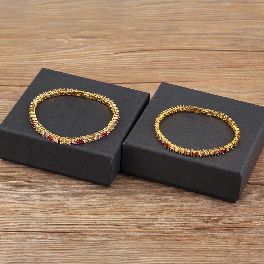 Nidin New Popular Inlaid Colorful Zircon Charm Chain Bracelets 3 Styles For Women Girl Birthday Party Bangle Jewelry Fine Gifts
