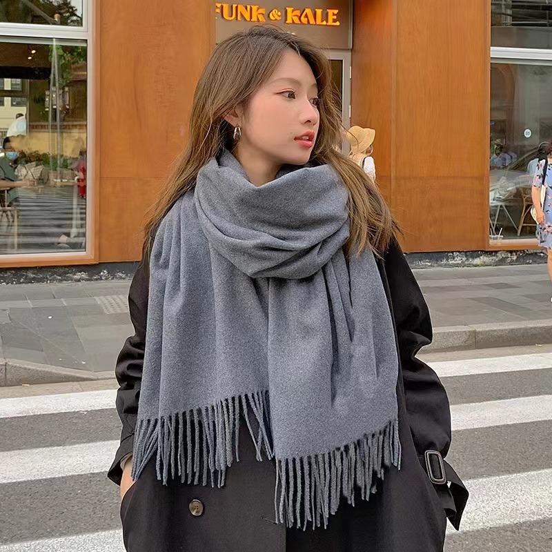 Winter Scarf Women Luxury Autumn Winter Cashmere Scarf Thickened Warm Shawl Classic Tassels Fluffy Scarf Solid Color Soft Shawl