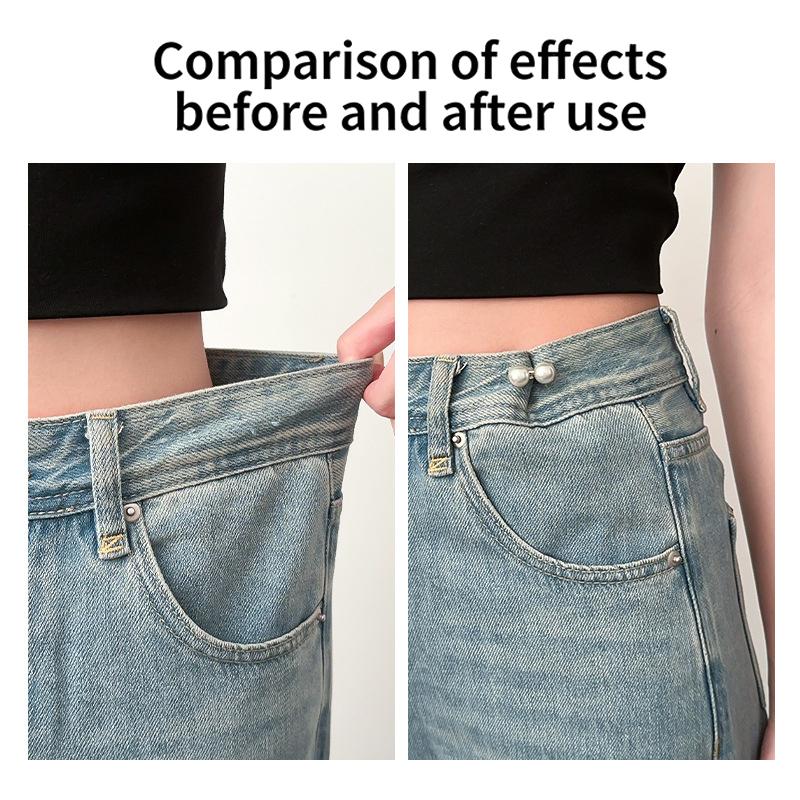 Fibbia Vita Regolabile in Strass Lucidi e Perle, Bottoni per Jeans, Clip Cinciura Vita Riutilizzabile Senza Fori per Vestiti
