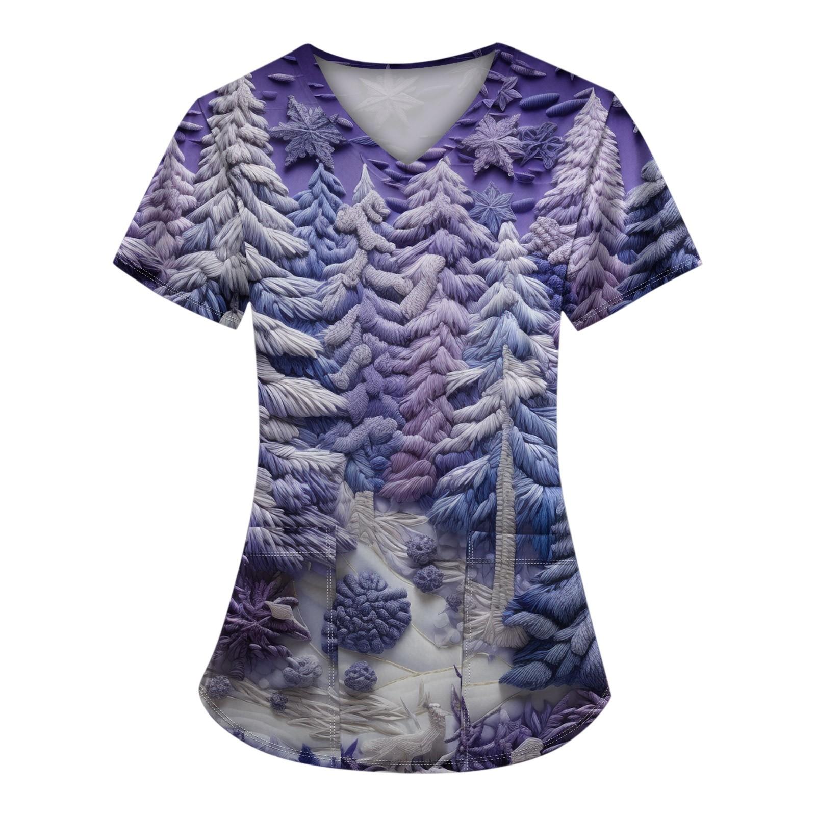 

Женская рождественская печатная рабочая униформа с V-образным вырезом и карманом, защитная униформа XL фиолетовый