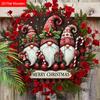 Merry Christmas Wooden Sign with Gnomes Pattern - Navidad Round Sign for Front Door, Yard, Balcony Decor - Ideal Christmas Gift