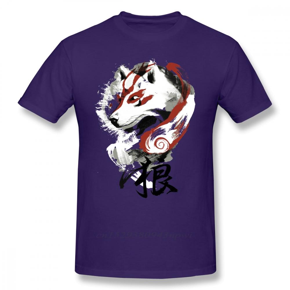 Okami T Shirt Wolf TShirt Graphic Tee Shirt Awesome 100 Cotton Short Sleeve Male Classic Tshirt Guys Punk Designer Streetwear